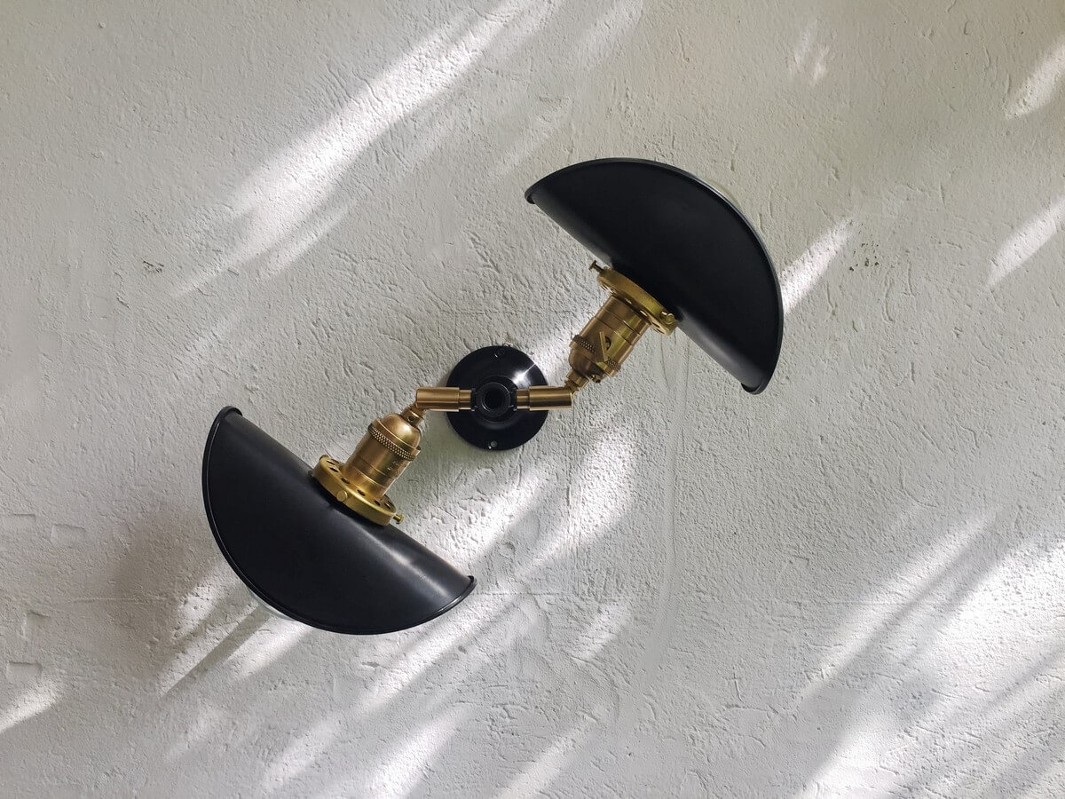 Steel and brass double sconce adjustable shade