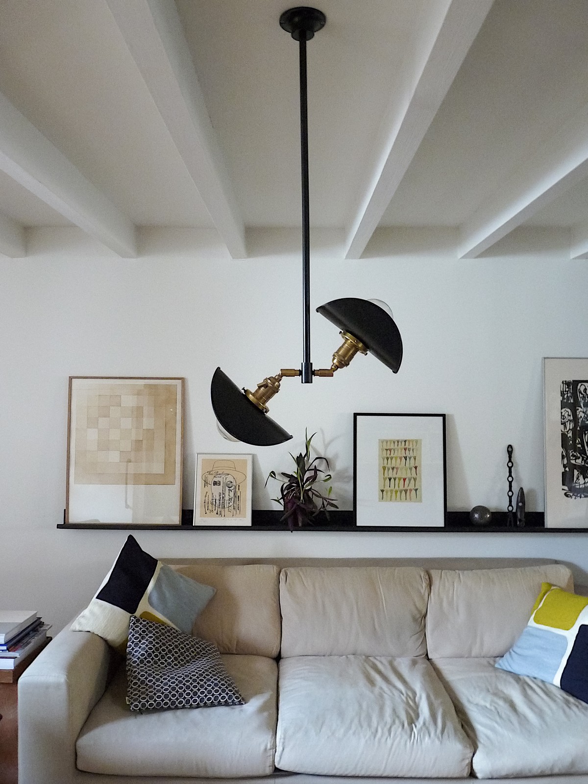 Two-light chandelier vintage industrial design adjustable shade